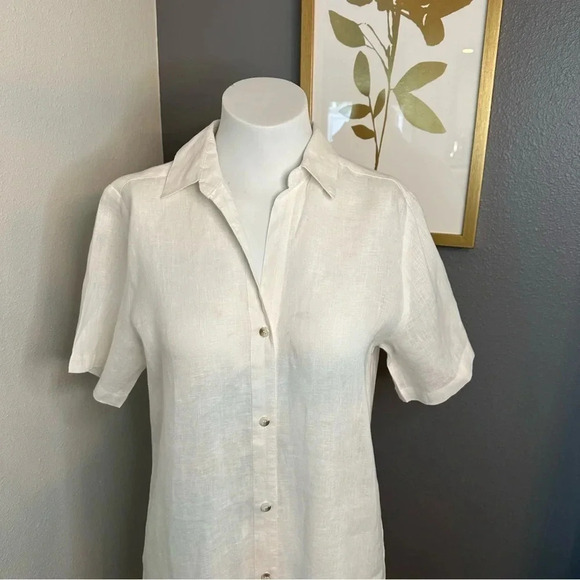 Elan Linen Button Down Collared Dress in White Size Small - Picture 2 of 9